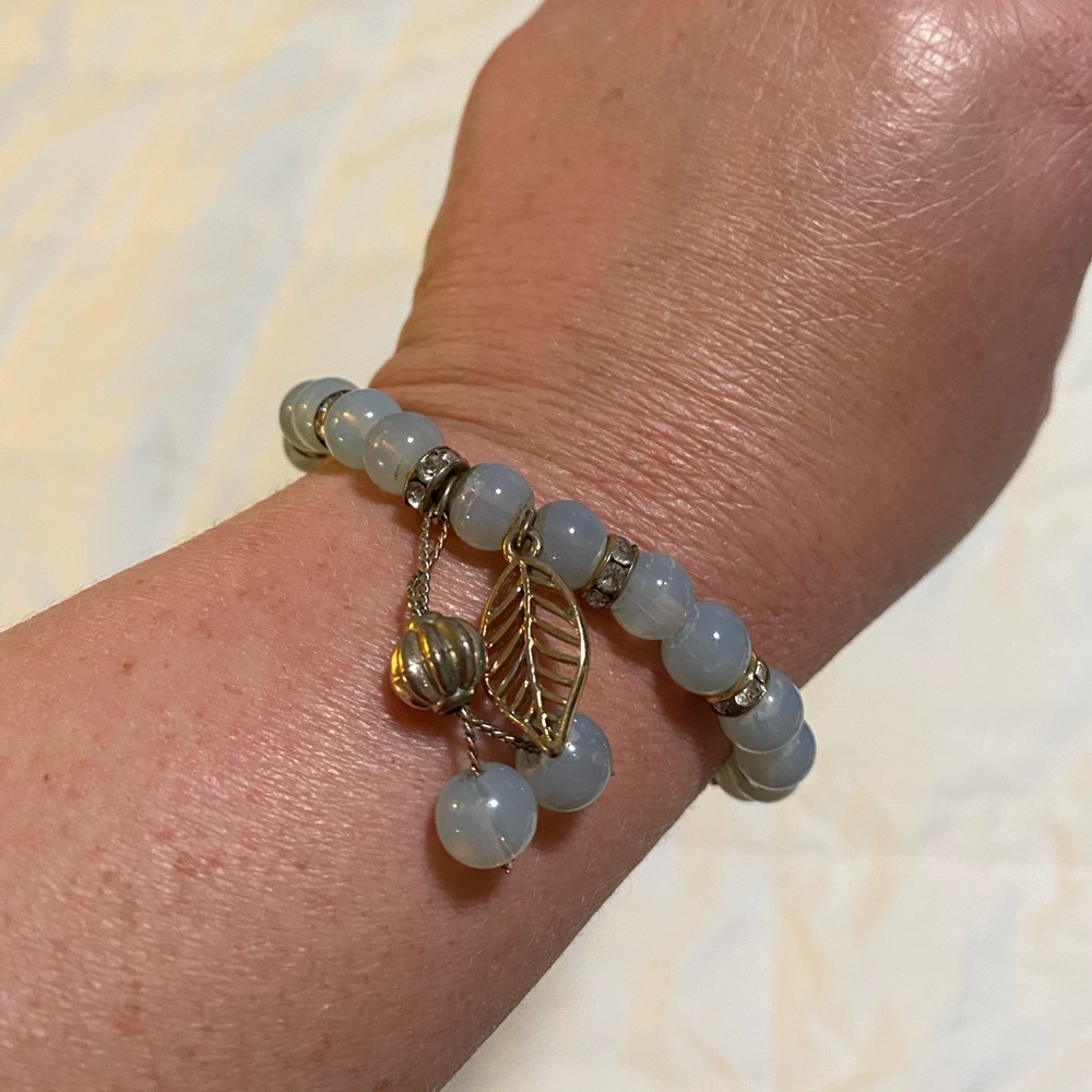 Light Blue and Gold Beaded Bracelet